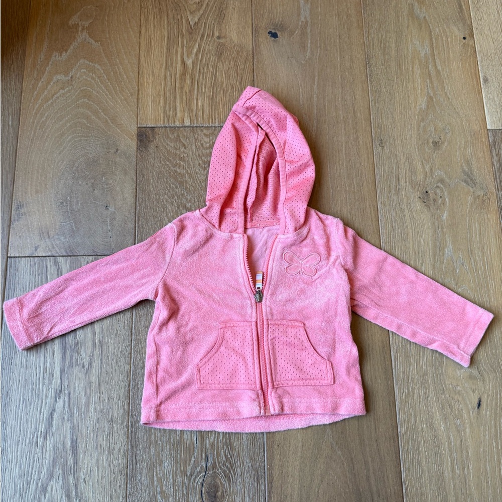 Girls toddler hoodie zip up jacket size 18 months color is a coral pink